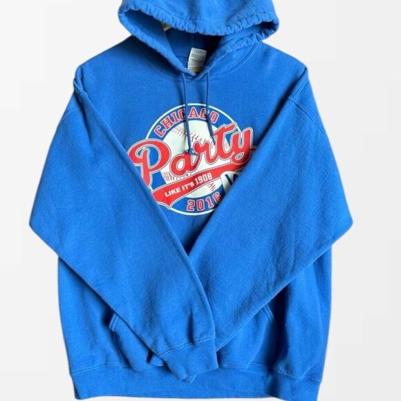 Gildan Hoodie Men's L Chicago Cubs 2016‎ Party 1908 Blue Baseball Y2K Sportswear - Picture 6 of 16